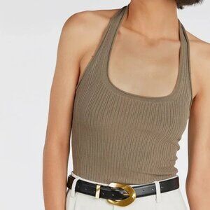 NWT DISSH Eddison Moss Knit Halter Top L Ribbed Minimalist Quiet Luxury